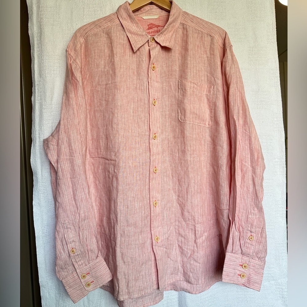 Tommy Bahama Pink Linen Long sleeve button up Sz XL - Picture 4 of 6